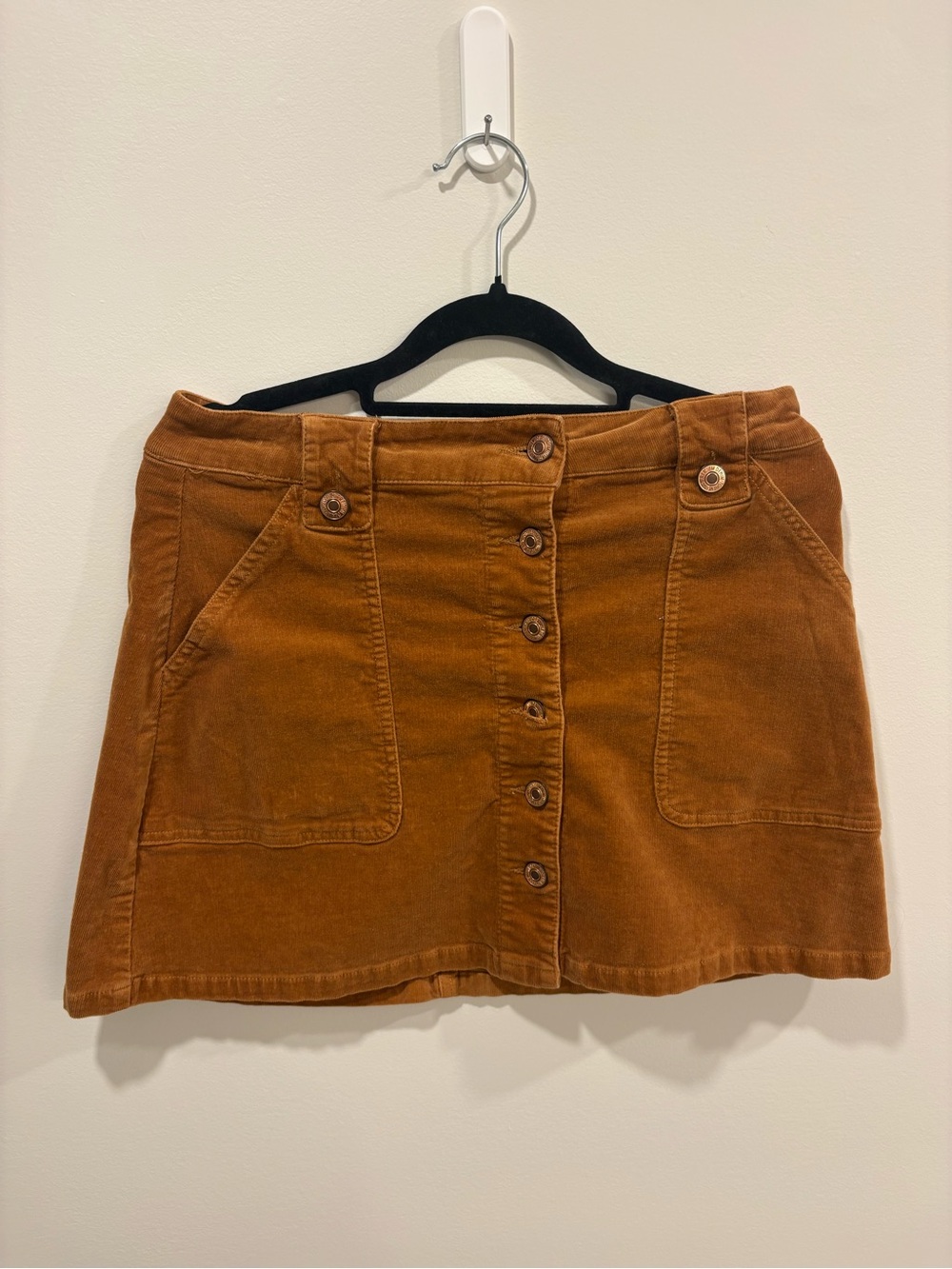 Button-Front Corduroy Mini Skirt in Rust